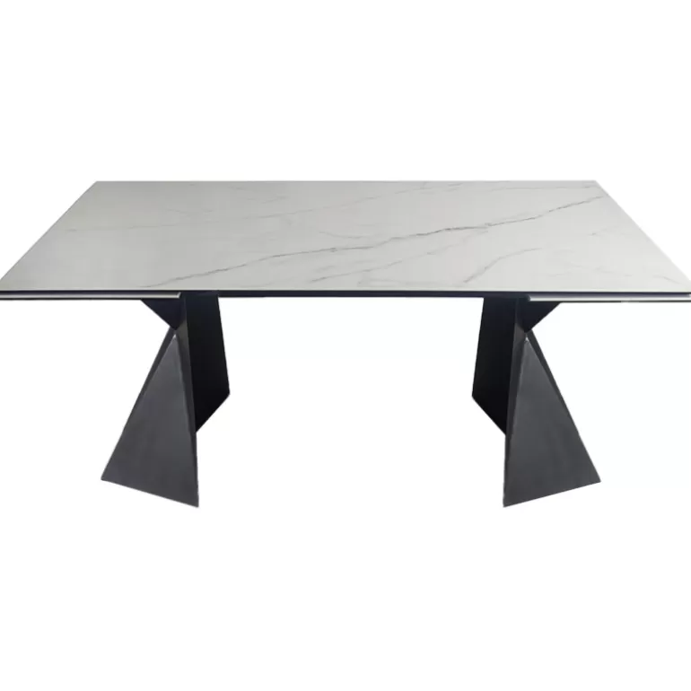 Table de salle à manger extensible céramique marbre Blanc pied métal noir - Justin 160/240x90<Meubles Moss Sale