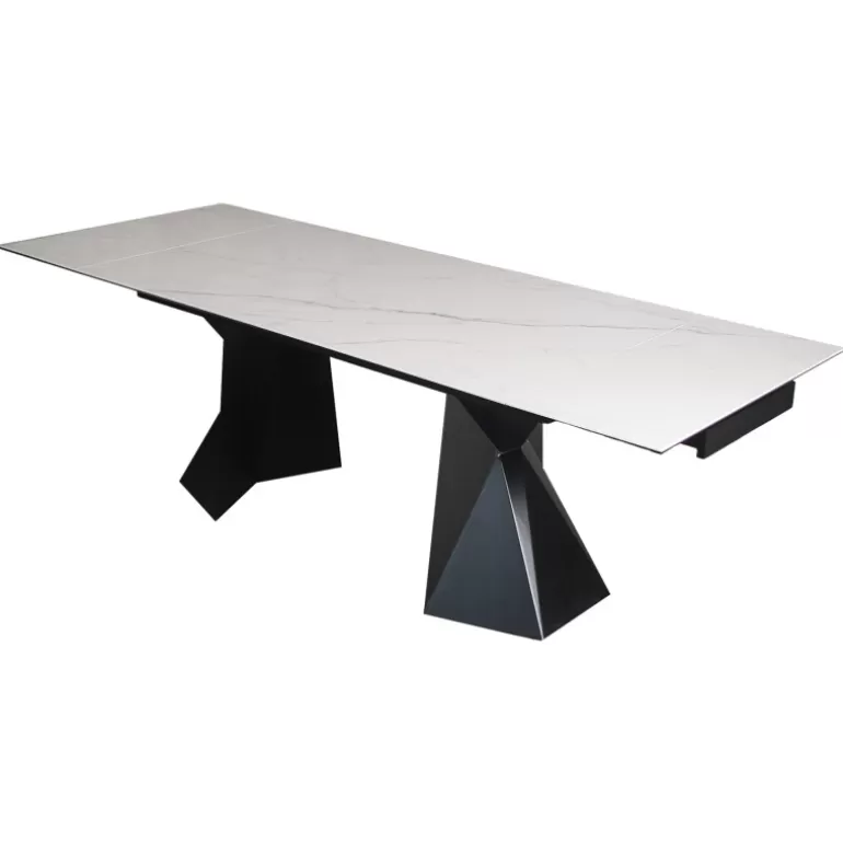 Table de salle à manger extensible céramique marbre Blanc pied métal noir - Justin 160/240x90<Meubles Moss Sale
