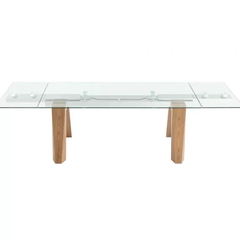 Table de salle à manger extensible en verre et pieds bois - Joyce<Meubles Moss Store