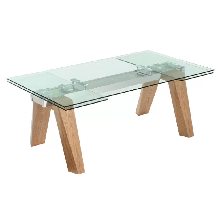 Table de salle à manger extensible en verre et pieds bois - Joyce<Meubles Moss Store
