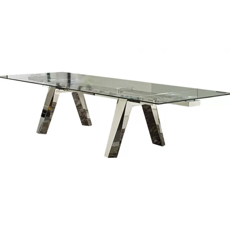 Table de salle à manger extensible en verre et pieds chromes - Dakota<Meubles Moss Shop