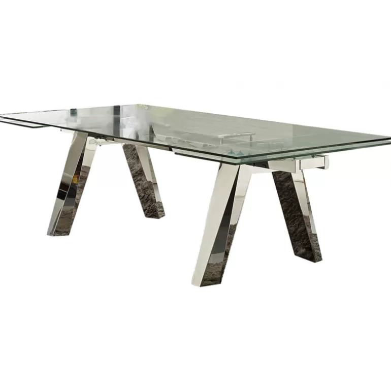 Table de salle à manger extensible en verre et pieds chromes - Dakota<Meubles Moss Shop