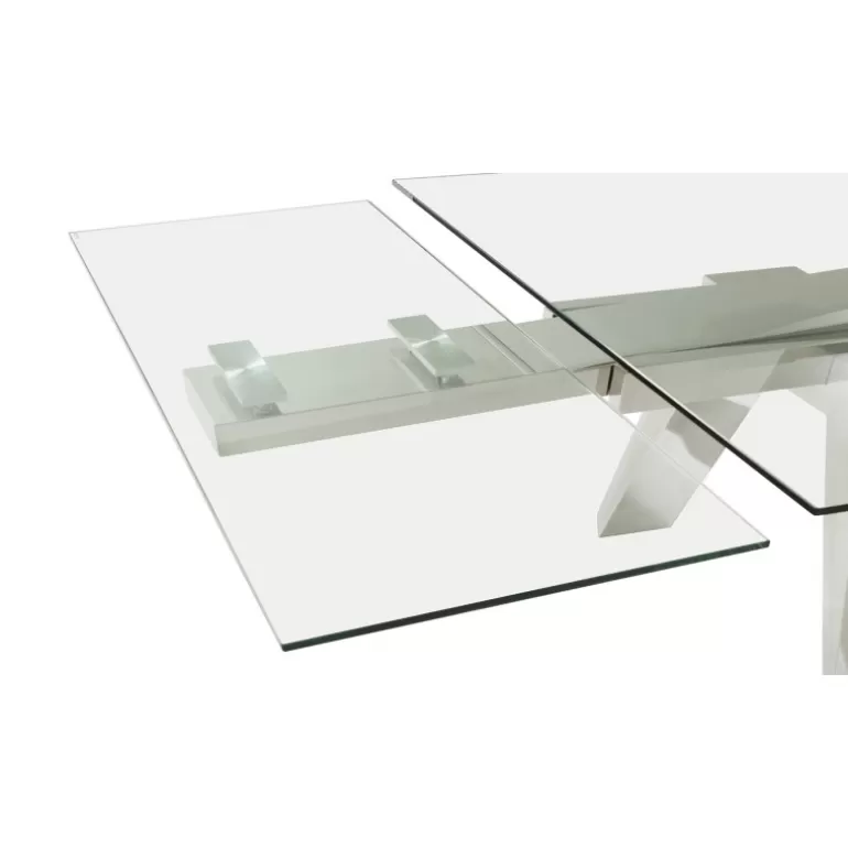 Table de salle à manger extensible en verre et pieds chromes - Dakota<Meubles Moss Shop