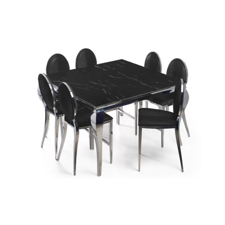 Table haute baroque effet marbre - Betty 140x140<Meubles Moss Discount