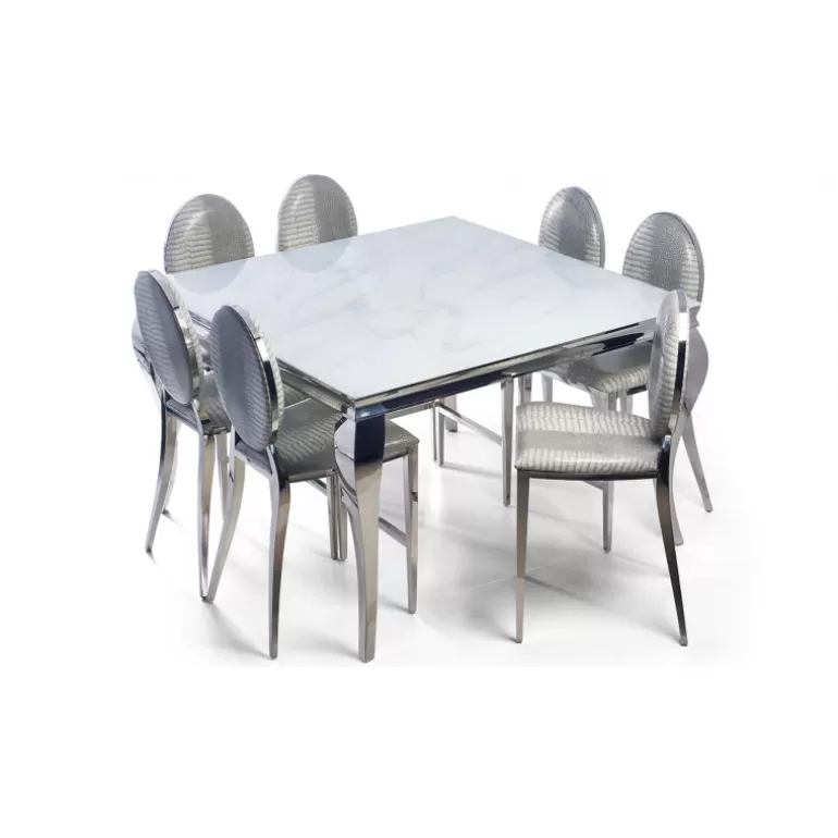 Table haute baroque effet marbre - Betty 140x140<Meubles Moss Outlet