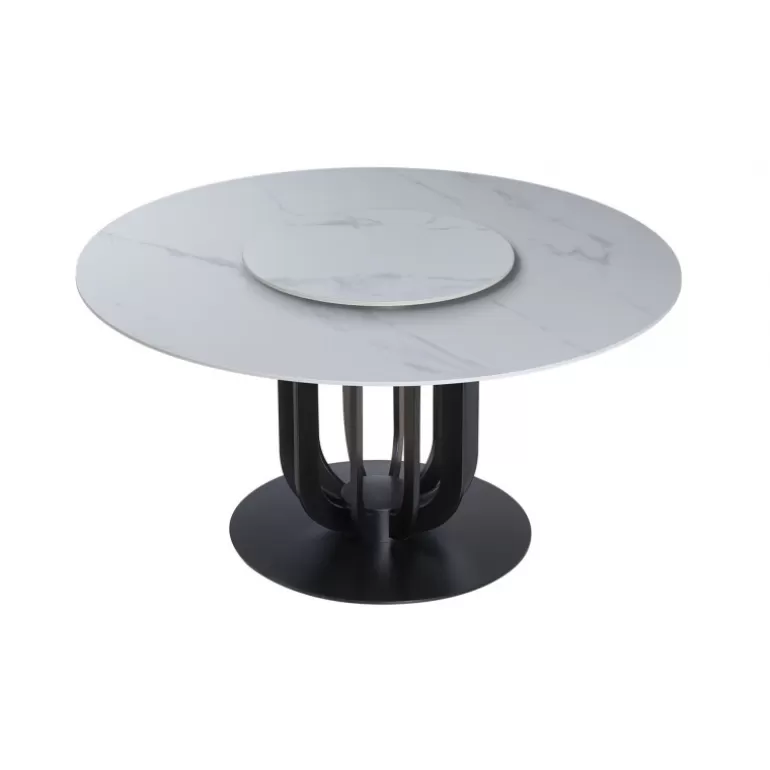 table ronde à manger avec plateau ceramique-Bertille pied Noir,<Meubles Moss Online