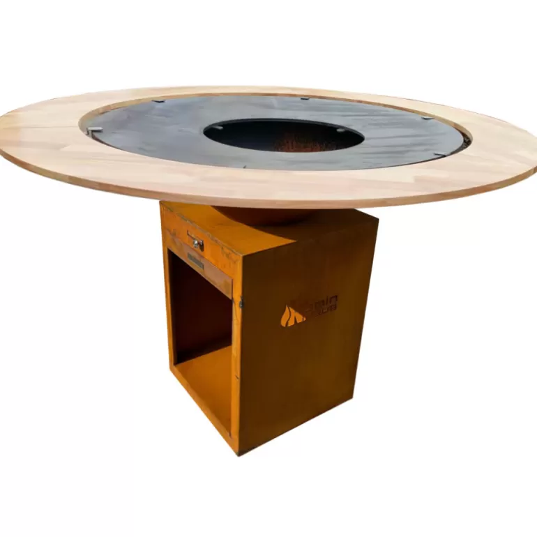 Table ronde en bois pour Brasero - Kamin table brasero<Meubles Moss Shop