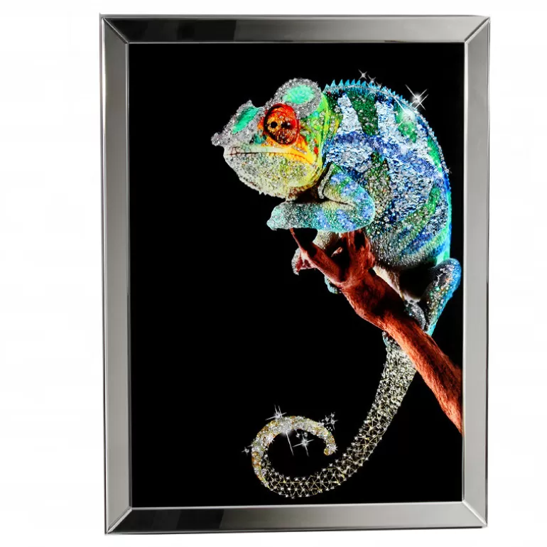 Tableau miroir design avec caméléon 80 x 60 cm - Caméléon<Meubles Moss Hot