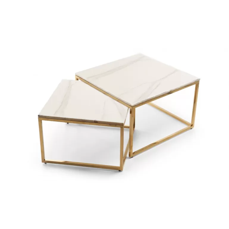 Tables basses gigognes carrées effet marbre et pieds dorés - Coline<Meubles Moss Flash Sale