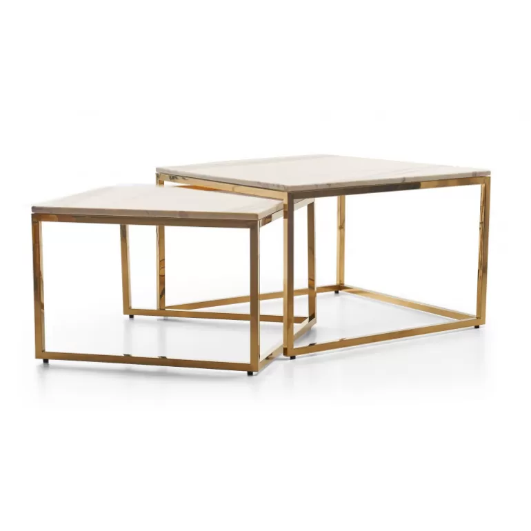 Tables basses gigognes carrées effet marbre et pieds dorés - Coline<Meubles Moss Flash Sale