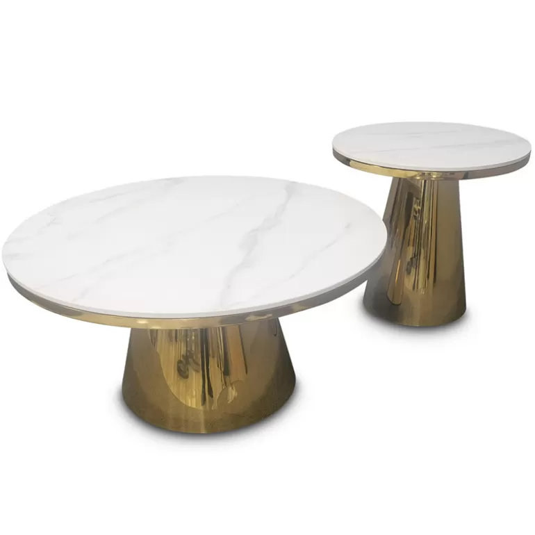 Tables basses gigognes lot de deux effet marbre pieds dorés - Anna Ø80/50<Meubles Moss Flash Sale