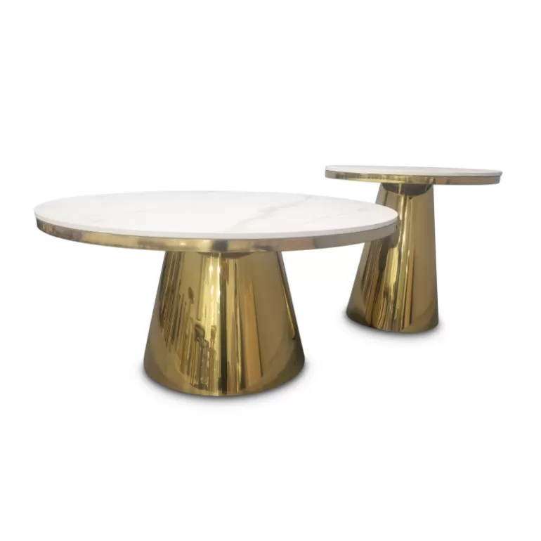 Tables basses gigognes lot de deux effet marbre pieds dorés - Anna Ø80/50<Meubles Moss Flash Sale