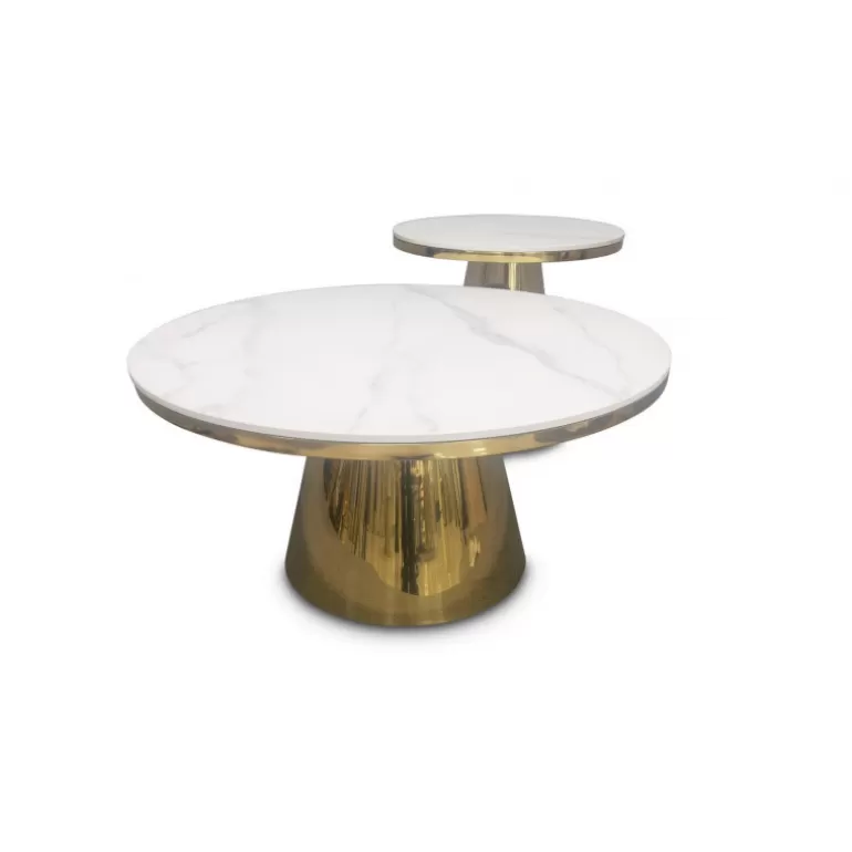 Tables basses gigognes lot de deux effet marbre pieds dorés - Anna Ø80/50<Meubles Moss Flash Sale