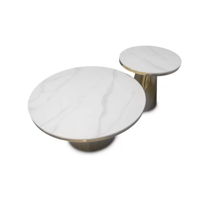 Tables basses gigognes lot de deux effet marbre pieds dorés - Anna Ø80/50<Meubles Moss Flash Sale