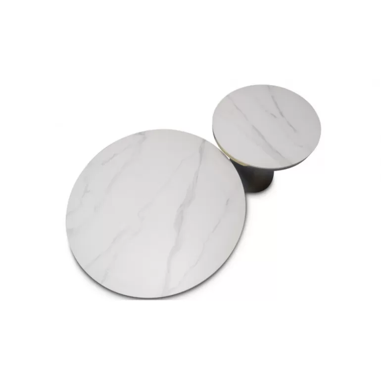 Tables basses gigognes lot de deux effet marbre pieds dorés - Anna Ø80/50<Meubles Moss Flash Sale
