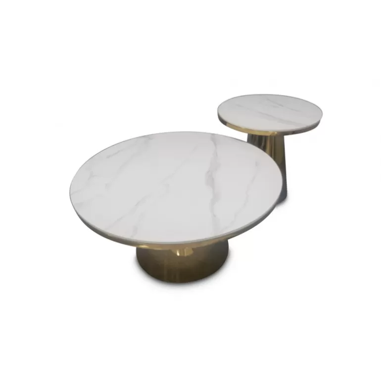 Tables basses gigognes lot de deux effet marbre pieds dorés - Anna Ø80/50<Meubles Moss Flash Sale