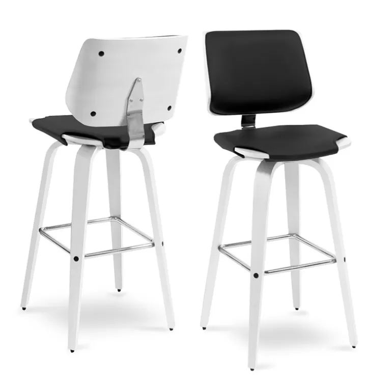 Tabouret de bar design avec pieds bois blanc - Hambourg 77cm<Meubles Moss Flash Sale