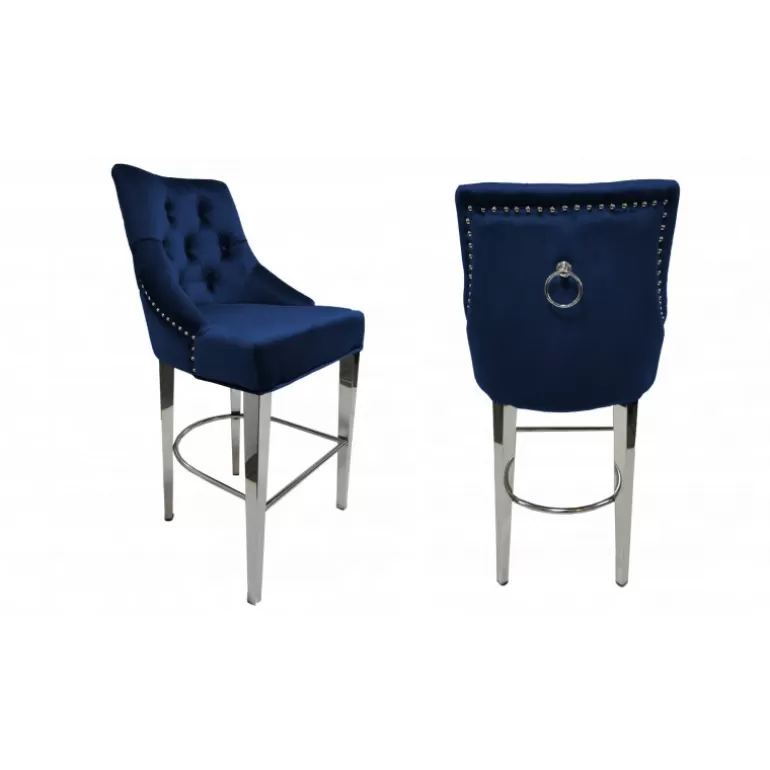 Tabouret de cuisine capitonné en velours avec poignée - Romane 65cm<Meubles Moss Discount