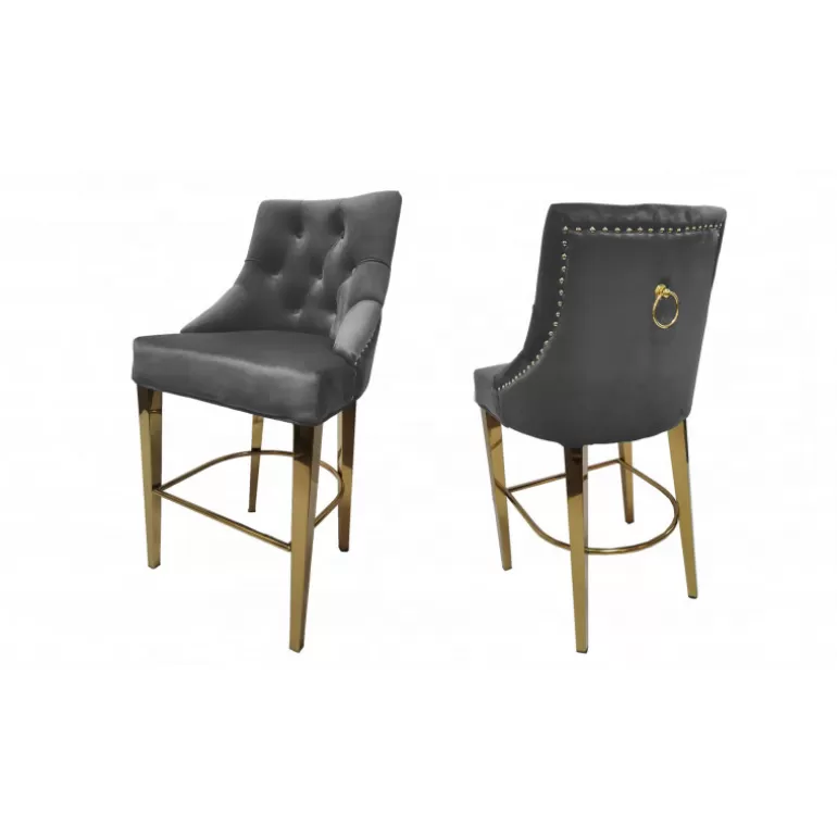 Tabouret de cuisine capitonné en velours avec poignée - Romane Doré 65cm<Meubles Moss Sale