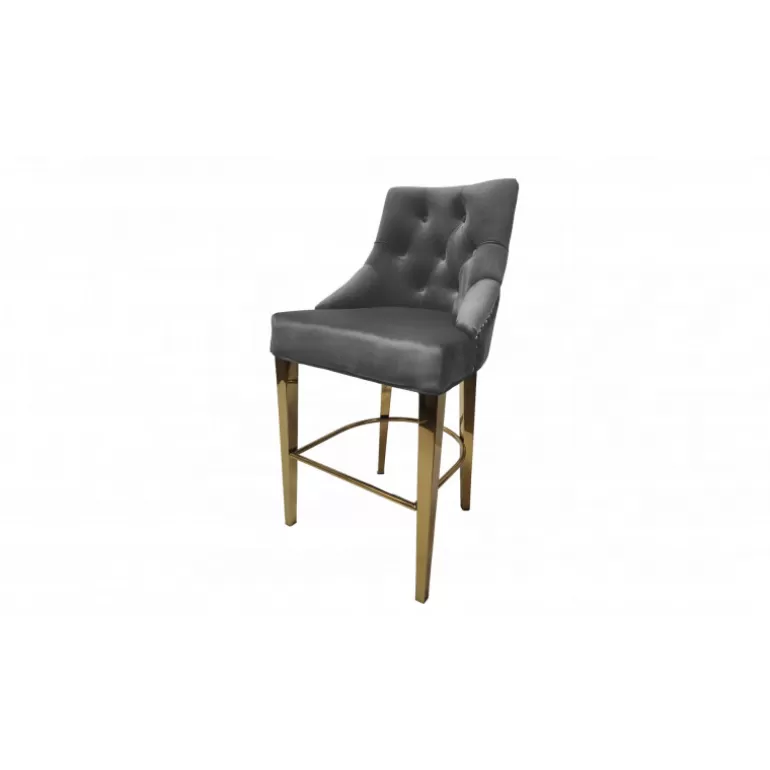Tabouret de cuisine capitonné en velours avec poignée - Romane Doré 65cm<Meubles Moss Sale