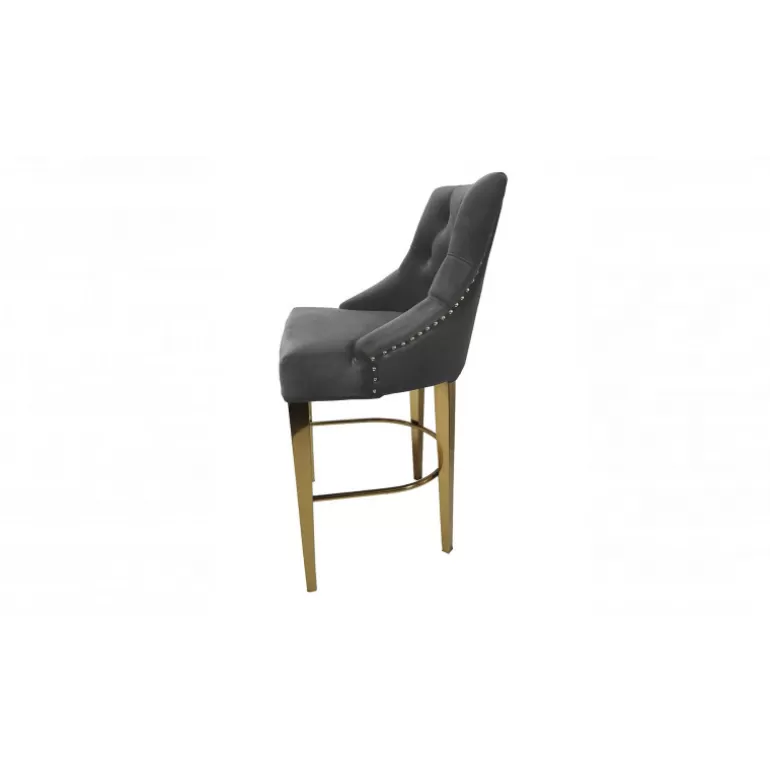 Tabouret de cuisine capitonné en velours avec poignée - Romane Doré 65cm<Meubles Moss Sale