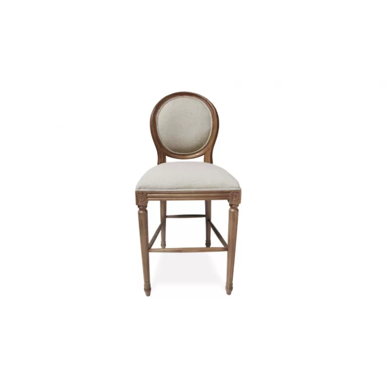 Tabouret de cuisine médaillon en bois tissu couleur lin - Vienna 65cm<Meubles Moss Discount