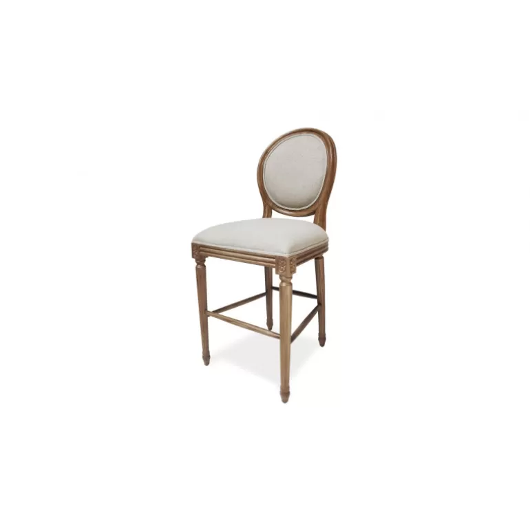 Tabouret de cuisine médaillon en bois tissu couleur lin - Vienna 65cm<Meubles Moss Discount