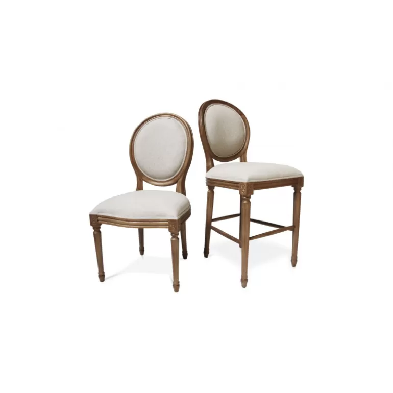 Tabouret de cuisine médaillon en bois tissu couleur lin - Vienna 65cm<Meubles Moss Discount