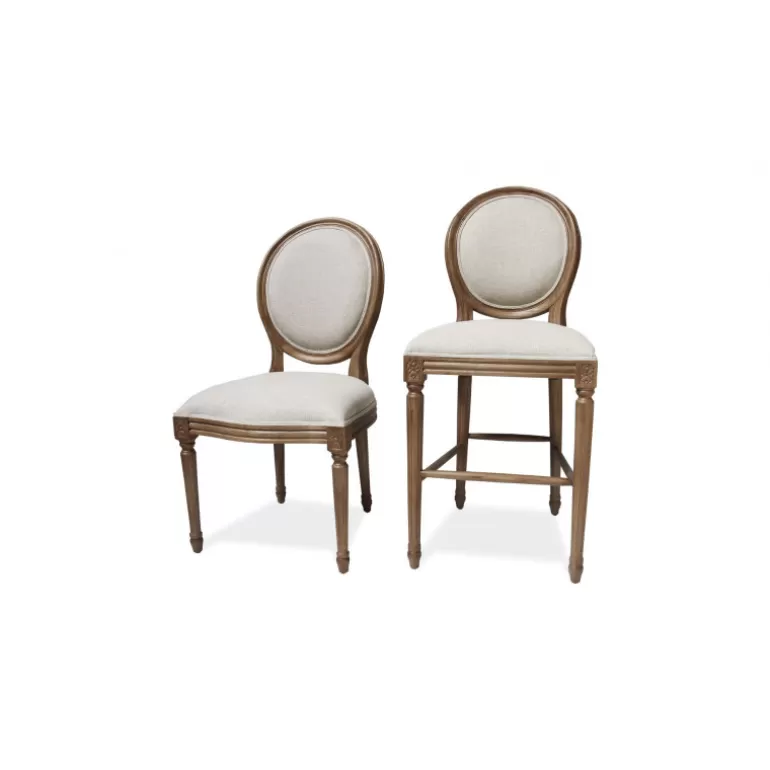 Tabouret de cuisine médaillon en bois tissu couleur lin - Vienna 65cm<Meubles Moss Discount