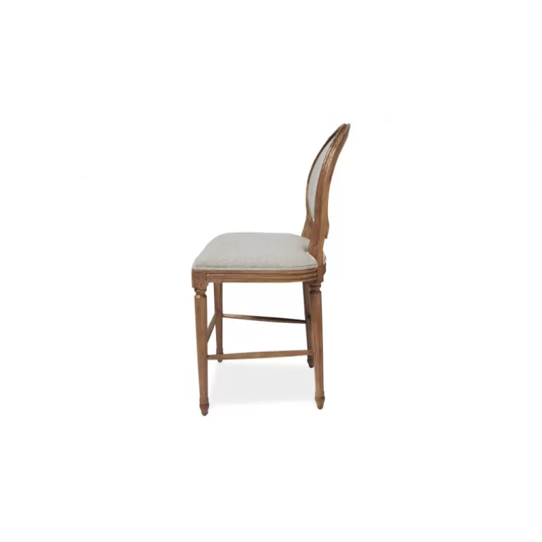 Tabouret de cuisine médaillon en bois tissu couleur lin - Vienna 65cm<Meubles Moss Discount