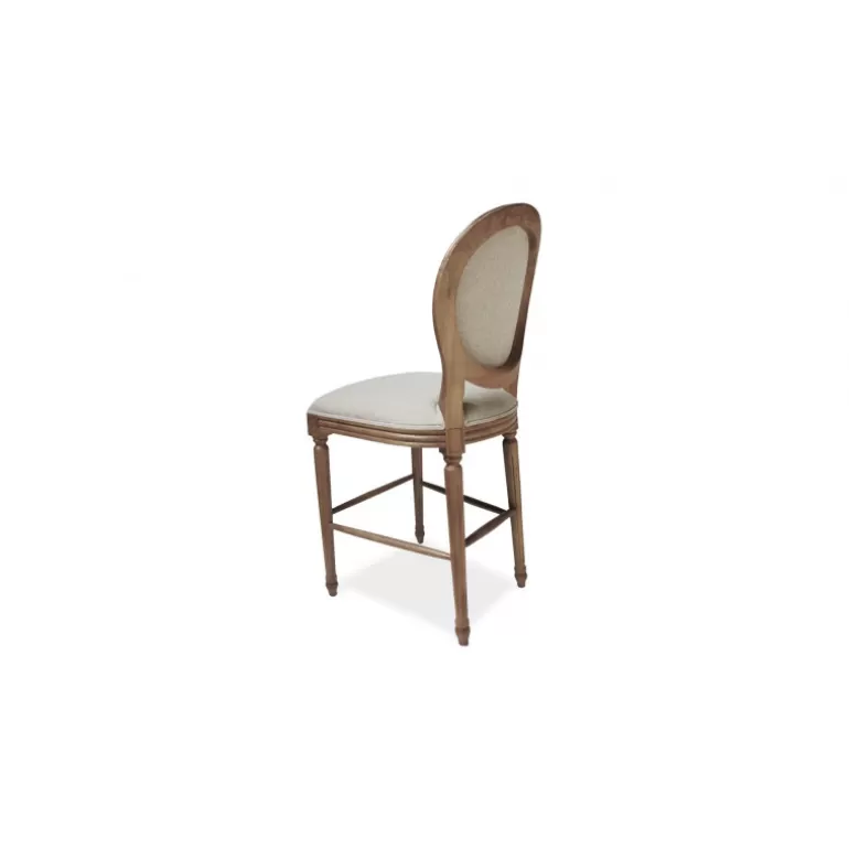 Tabouret de cuisine médaillon en bois tissu couleur lin - Vienna 65cm<Meubles Moss Discount