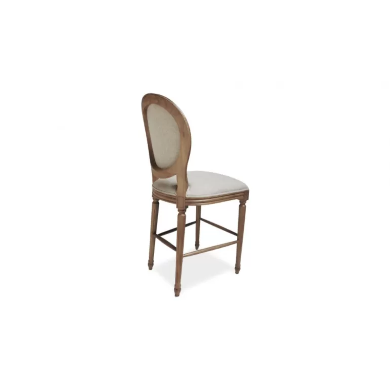 Tabouret de cuisine médaillon en bois tissu couleur lin - Vienna 65cm<Meubles Moss Discount
