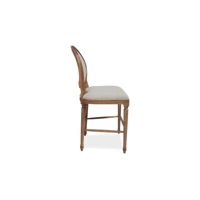 Tabouret de cuisine médaillon en bois tissu couleur lin - Vienna 65cm<Meubles Moss Discount