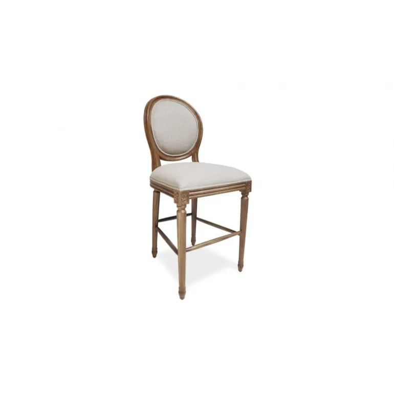 Tabouret de cuisine médaillon en bois tissu couleur lin - Vienna 65cm<Meubles Moss Discount