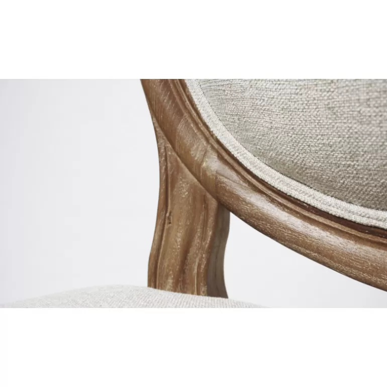 Tabouret de cuisine médaillon en bois tissu couleur lin - Vienna 65cm<Meubles Moss Discount