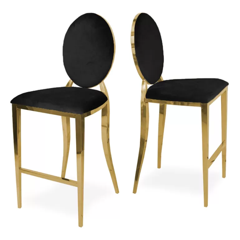 Tabouret de cuisine style baroque - Palmyr Velours Doré 65cm<Meubles Moss Discount