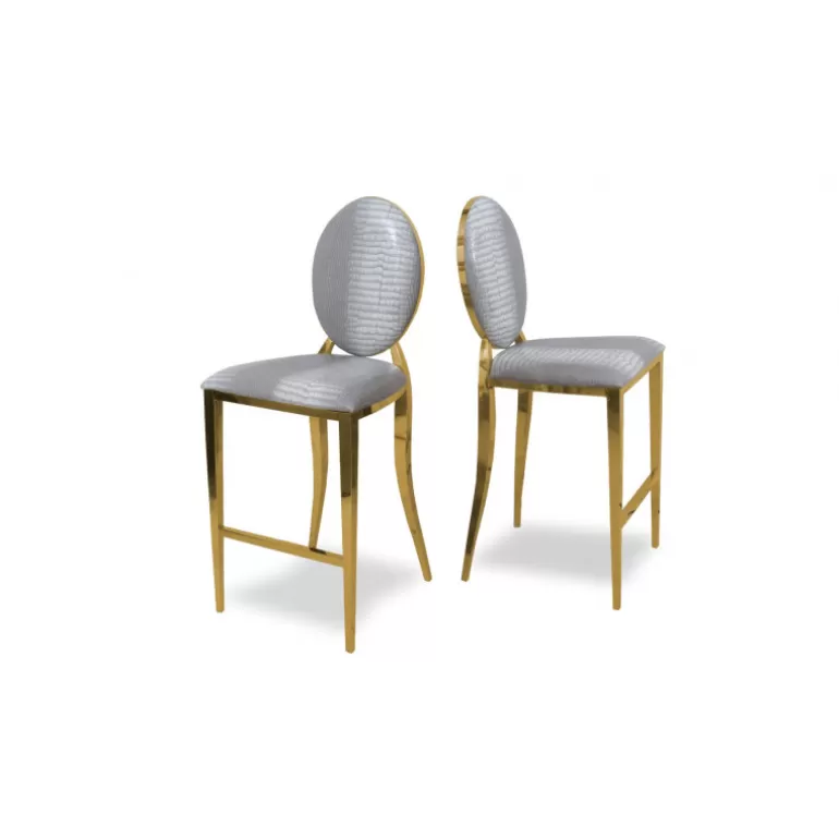 Tabouret de cuisine style baroque effet croco - Palmyr Doré 65cm<Meubles Moss Shop