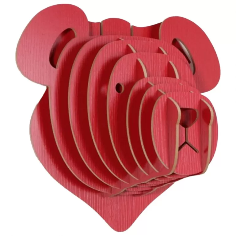 Trophée 3D bois tête d'ours rouge - Bear<Meubles Moss Store