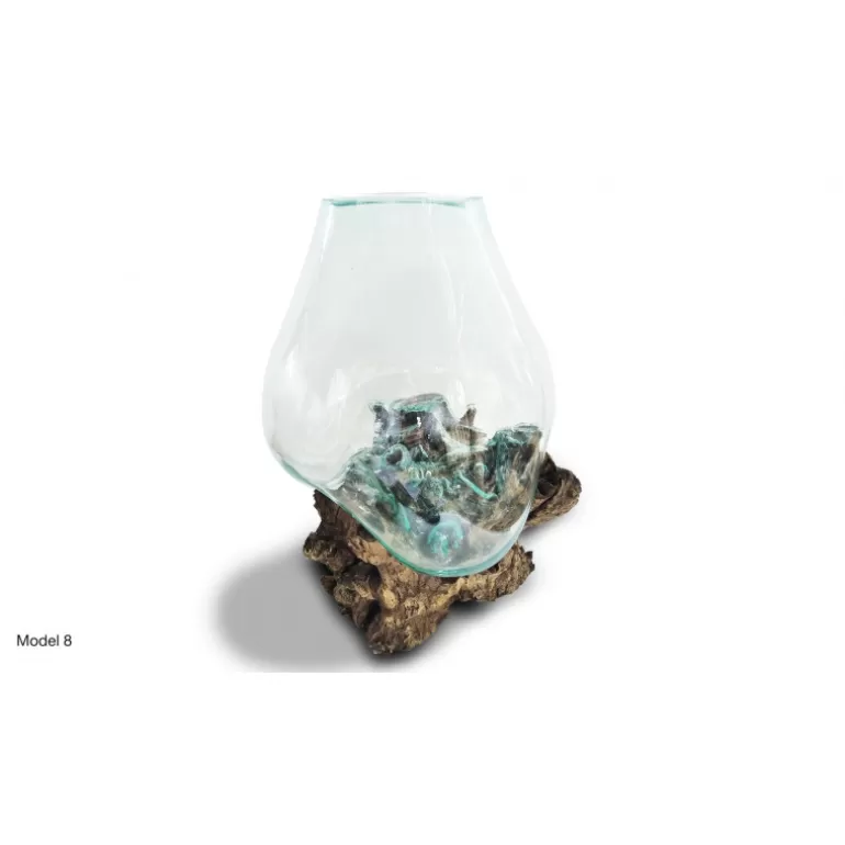 Vase en verre soufflé sur racine en bois de teck 40 x 60 cm - Jambi<Meubles Moss Fashion