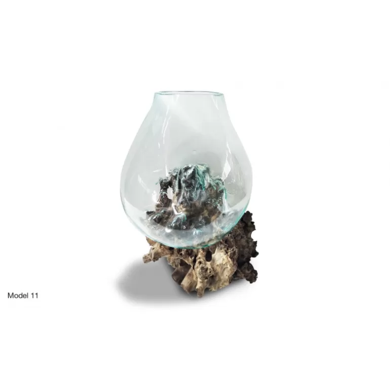 Vase en verre soufflé sur racine en bois de teck 40 x 60 cm - Jambi<Meubles Moss Shop