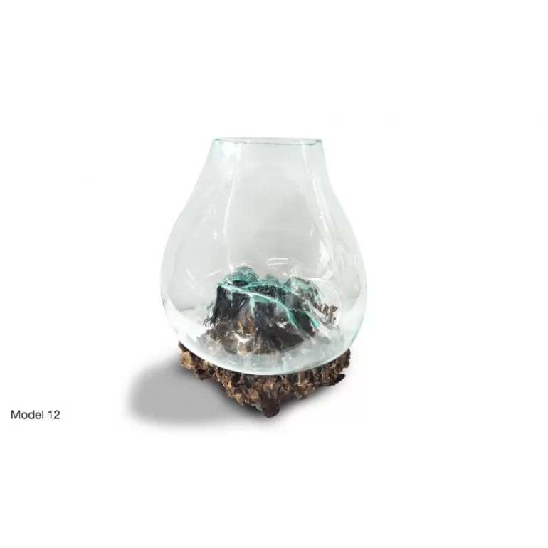 Vase en verre soufflé sur racine en bois de teck 40 x 60 cm - Jambi<Meubles Moss Shop