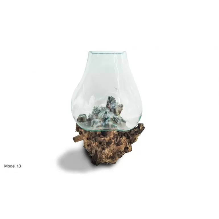 Vase en verre soufflé sur racine en bois de teck 40 x 60 cm - Jambi<Meubles Moss Store