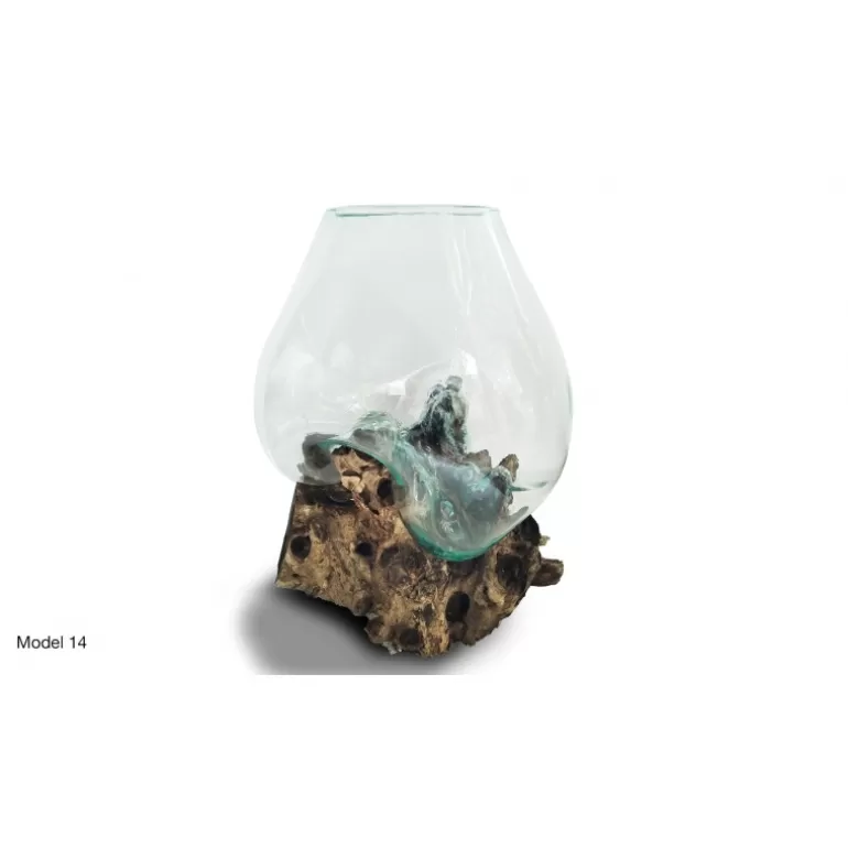 Vase en verre soufflé sur racine en bois de teck 40 x 60 cm - Jambi<Meubles Moss Clearance