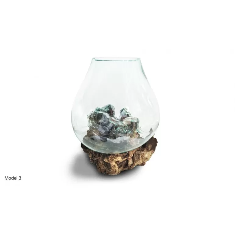 Vase en verre soufflé sur racine en bois de teck 40 x 60 cm - Jambi<Meubles Moss Hot