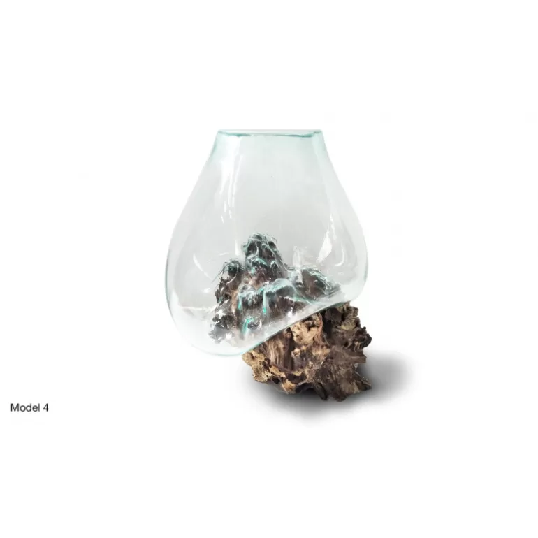 Vase en verre soufflé sur racine en bois de teck 40 x 60 cm - Jambi<Meubles Moss New